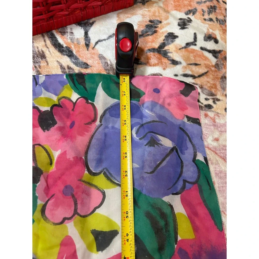 Vibrant Floral‎ Print Lightweight Sheer Scarf Multicolor Elegant Retro Spring